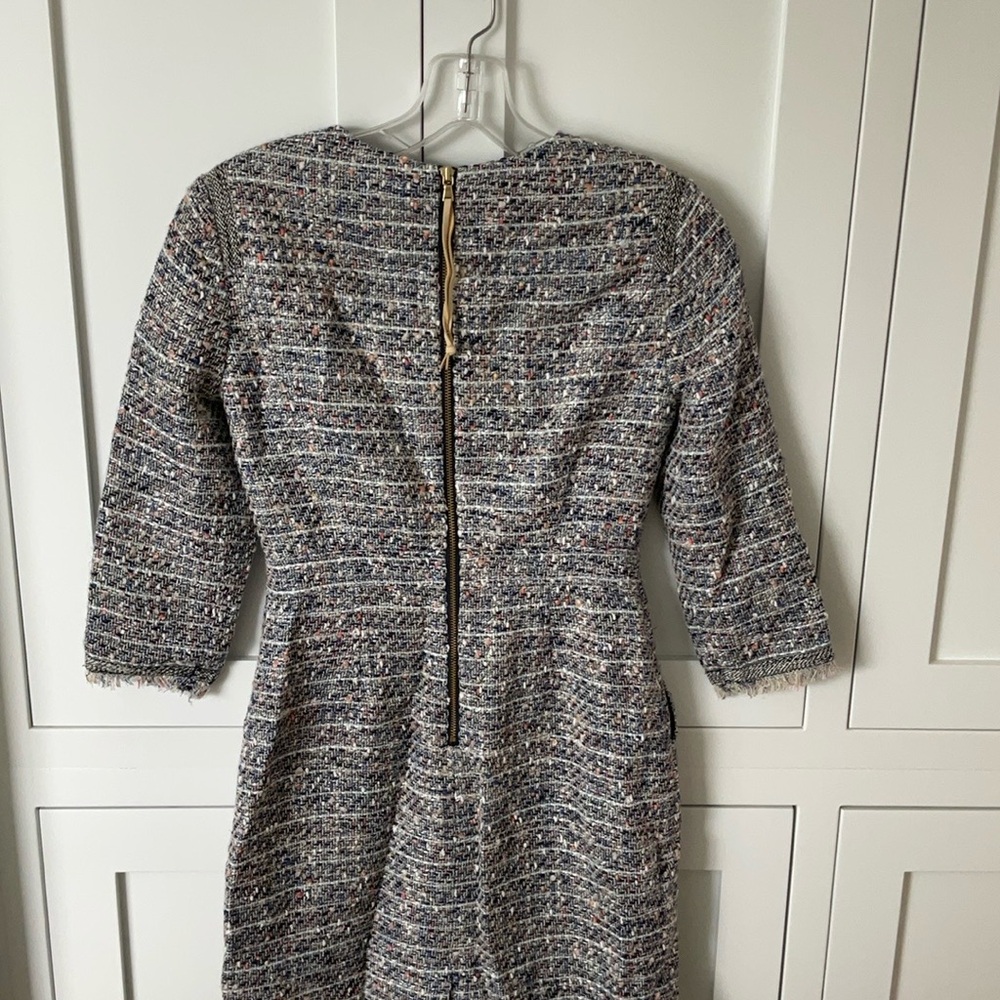 J. Crew 3/4 Sleeve Tweed Dress - Blue and White - Picture 2 of 14